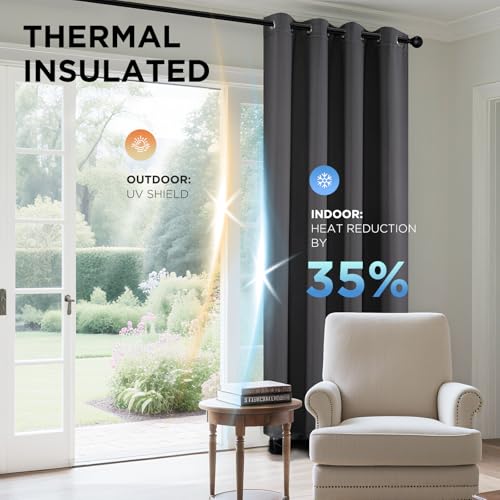 Joydeco Grey Curtains 84 Inch Long, Room Divider Blackout Curtains for Bedroom with Grommets, Thermal Insulated, Noise Reducing Room Darkening Black Out Drapes for Bedroom Living Room Window, 2 Panels Joydeco