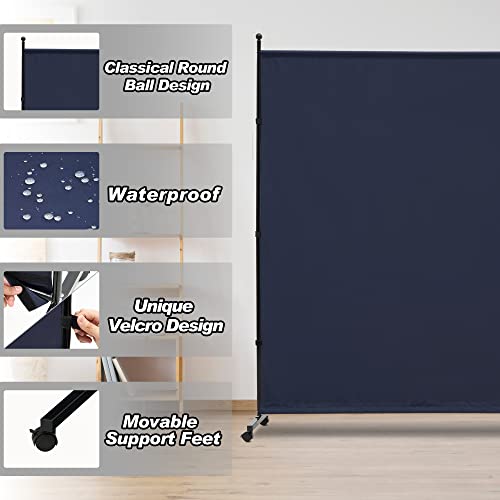 SIMFLAG 6FT Single Panel Room Divider with Wheels,Rolling Fabric Room Dividers for Partition Privacy Screens,Freestanding Wall Divider for Home Office,Restaurant,Hospital(Blue) SIMFLAG