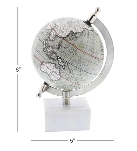 Deco 79 Marble Globe with Marble Base, 6" x 5" x 9", White Deco 79