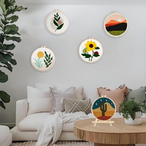 PYHIRRY Punch Needle Kits Adults Beginner Cactus,with Tool, Hoop, Yarn, Fabric & Video Tutorials -Complete Punch Needle kit for Home Decor Craft for Wall Art & Gifts