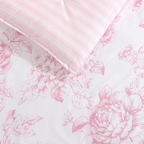 Laura Ashley - Twin XL Comforter Set, Reversible Cotton Bedding for Year Round Use, 2 Piece Coquette Bed Set with Matching Pillowcase (Delphine Mauve Pink) Laura Ashley