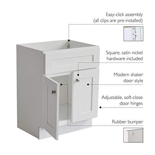 Design House Brookings 24 Inch Bathroom Vanity, Ready to Assemble, Solid Wood, Sherwin Williams® White, 586925 Design House