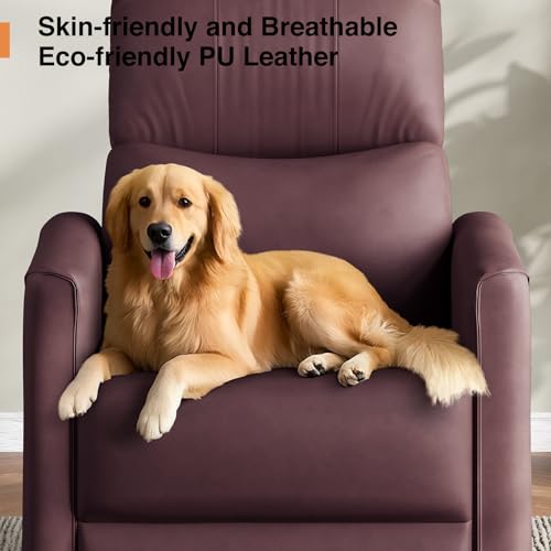 Welzona Power Swivel Rocker Recliner, Power Recliner Chair, 360° Swivel Small Recliners for Small Spaces, Infinite Position Rocking Chair Nursery, PU Leather Living Room Chairs USB Port, Burgundy Red