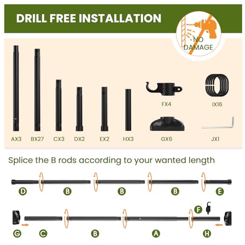 SUNALLY Room Divider Curtain Rod, No Drilling 4-10ft(H) 28-140inch(W) Adjustable Privacy Wall Divider for Room Separation, Heavy Duty Temporary Partition Space Separator Tension Rods, Black SUNALLY