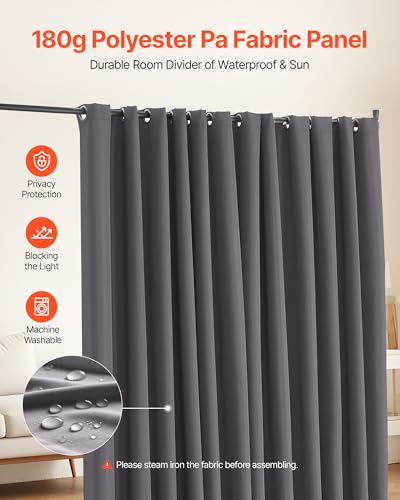 VEVOR Room Divider, Portable Panel Room Divider with Wheels Curtain Divider Stand, Freestanding Room Divider Privacy Screen for Office, Bedroom, Dining Room, Study, Gray VEVOR
