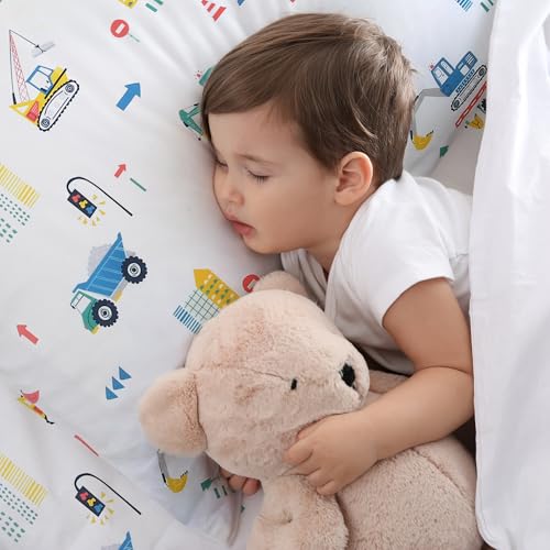 FEKOHIPY Kids Sheet Set Excavator Twin Size Bedsheet for Boys, 3PCS Digger Vehicle Printed Microfiber Soft Breathable Children Bedding Easy-Fit 14 Inch Deep Pocket FEKOHIPY