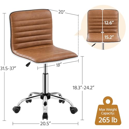 Yaheetech Low Back PU Leather Ribbed Armless Office Chair, Ergonomic Swivel Computer Task Chair with Wheels for Office, Home Yaheetech