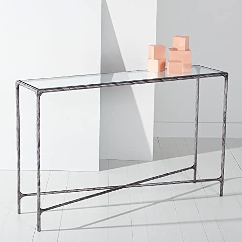 SAFAVIEH Couture Home Collection Jessa Silver Metal/Tempered Glass Top Entryway Living Room Rectangle Console Table (Fully Assembled) SAFAVIEH