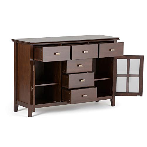 SIMPLIHOME Artisan Solid Pine Wood 54 inch Contemporary Sideboard Buffet Credenza in Russet Brown features 2 Doors, 6 Drawers and 2 Cabinets with Large storage spaces SIMPLIHOME