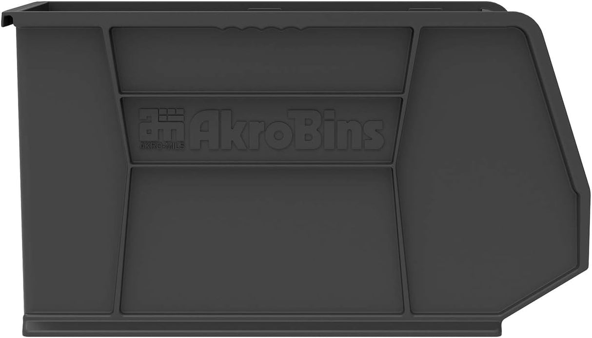 Akro-Mils 30265 AkroBins Plastic Storage Bins, Space-Saving Stackable Bins for Garage, Pantry, Craft Organization, 18-" x 8.25-" x 9-", Black, 6-Pack Akro-Mils