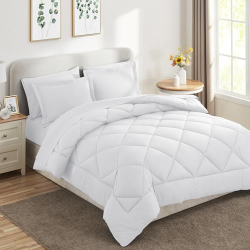 CozyLux Twin Comforter Set with Sheets White - 5 Pieces Bed in a Bag Twin, All Season Bed Set for Girls and Boys, Bedding Set with Down Alternative Comforter, Sheets, Pillowcase & Sham CozyLux