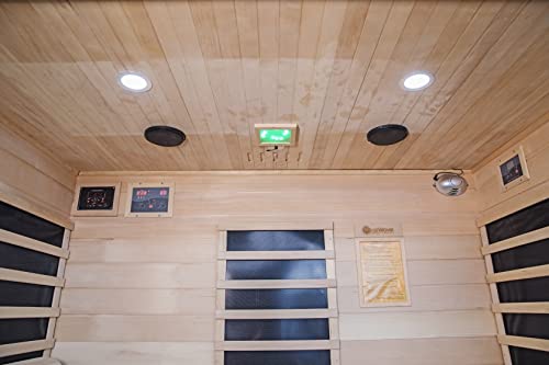Heat Wave 4 Person Sauna Hemlock Wood Sonoma 9 Carbon Infrared Heaters MP3 Player Chromo Therapy Lighting 120V 2100W Heat Wave