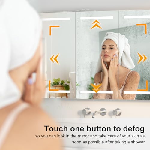Large Medicine Cabinet, LED Lighted Medicine Cabinets with 3 Doors,Wall Mounted Bathroom Mirror with Storage,47inch,Defogger, Dimmable,Led Medicine Cabinet Mirror for Bathroom,47.2x 5.1x 30 In Mepplzian