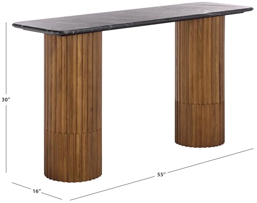 SAFAVIEH Couture Collection - Treyshawn Walnut Solid Wood & Black Marble Top Console Table, Rectangular Fluted Base Accent (SFV6411B) SAFAVIEH