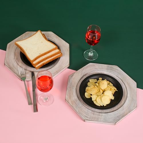 Alpha Living Home Acacia Wood Plates Set of 2 Round Wooden Dinner Plates, Charger Serving Tray Lightweight, Natural Dinnerware Dishes for Steak, Snack, Dessert, Cake, Housewarming - White Caramel Alpha Living Home