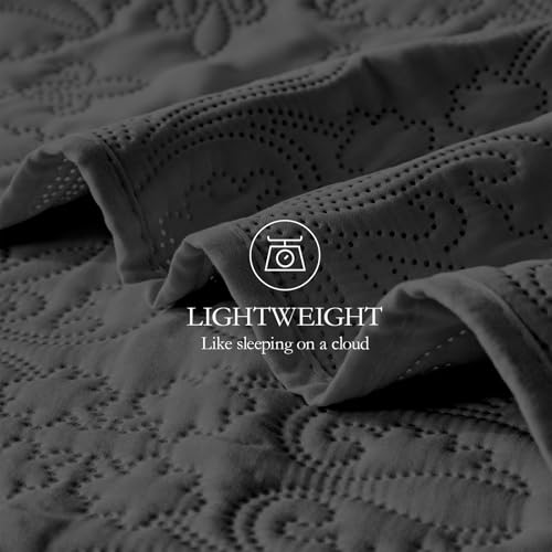 akkialla Twin Quilt Bedding Set for All Seasons,Lightweight Black Bedspreads Twin Size,Modern Style Microfiber Soft Floral Pattern Coverlet Set(1 Quilt,1 Pillow Sham) akkialla