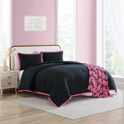 Betsey Johnson - King Comforter Set, Super Soft Bedding with Matching Shams, Bonus Throw Included, Chic Bedding Essentials (Signature Hotel Solid Black, King) Betsey Johnson