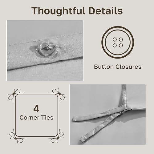 California Design Den Full/Queen Size Duvet Cover - Winner Good Housekeeping Best Bedding Awards 2025-400 Thread Count Sateen, 100% Cotton Comforter Cover, Button Closure & Corner Ties - Light Grey California Design Den