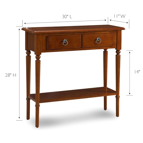 Leick Home Coastal Console Table, Solid Wood, with Drawer and Shelf, for Entryways, Hallways, and Living Rooms, Pecan Brown, 20027-PC Leick Home