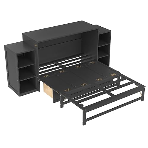 Bellemave Full Size Murphy Bed Cabinet with Storage Shelves,Murphy Chest Cabinet Bed Full Size with Storage Drawer,Space Saving Bedroom,Guest Room,Office,Studio,Dark Gray Bellemave