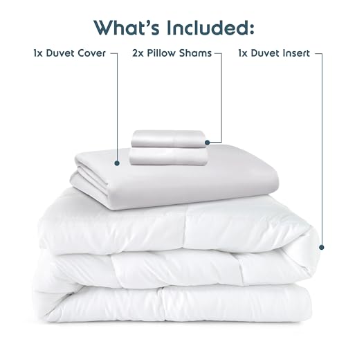 Nestl Full Duvet Cover Set with Comforter Insert - White 4 Piece 80x90 Duvet Cover & 2 Pillow Shams with White Quilted Down Alternative Comforter, Ultra Soft, All Season Nestl