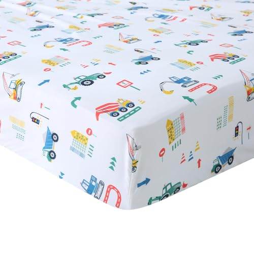 FEKOHIPY Kids Sheet Set Excavator Twin Size Bedsheet for Boys, 3PCS Digger Vehicle Printed Microfiber Soft Breathable Children Bedding Easy-Fit 14 Inch Deep Pocket FEKOHIPY