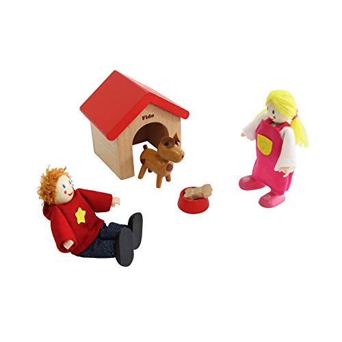 Hape Award Winning Wooden Dollhouse with Pet Set, Unique Accessories for Imaginative Play, 6 Family Figures - Adults 4.3" and Kids 3.5" Hape