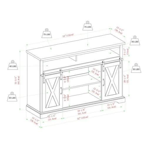 Pemberly Row Farmhouse Sliding Door Wood 52" Highboy TV Stand Console Buffet Credenza Storage Cabinet in White Pemberly Row
