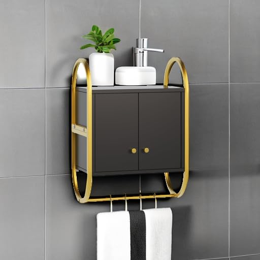 Bestier Floating Shelves for Wall, Bathroom Wall Cabinet with 2 Door and Towel Rack, Wall Shelves for Kitchen, Bedroom, Living Room, Bathroom, Office, Classic Black Bestier