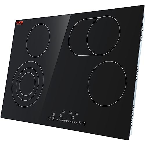 VEVOR Built in Electric Stove Top, 30 inch 4 Burners, 240V Glass Radiant Cooktop with Sensor Touch Control, Timer & Child Lock Included, 9 Power Levels for Simmer Steam Slow Cook Fry VEVOR