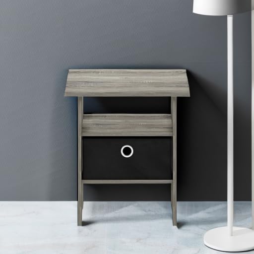 Furinno Andrey End Table / Side Table / Night Stand / Bedside Table with Bin Drawer, French Oak Grey/Black Furinno