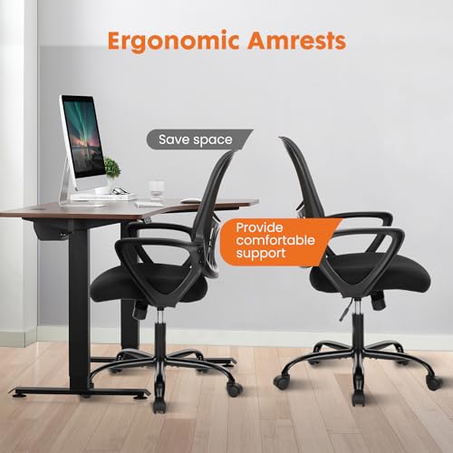 Sweetcrispy Ergonomic Mid-Back Mesh Home Office Desk Chair with Wheels, Lumbar Support, and Comfortable Armrests for Home, Bedroom, Study, Office Sweetcrispy