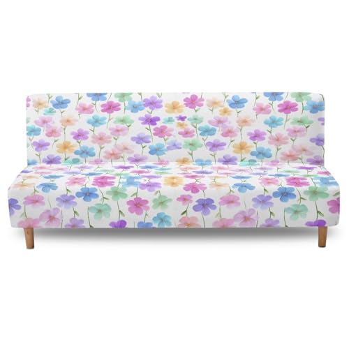 Fipuivrn Colorful Cherry Blossom Print Armless Futon Sofa Cover, Anti Scratch Furniture Protector Breathable Folding Sofa Bed Slipcover with Stretch Bottom for Kids and Pets Fipuivrn