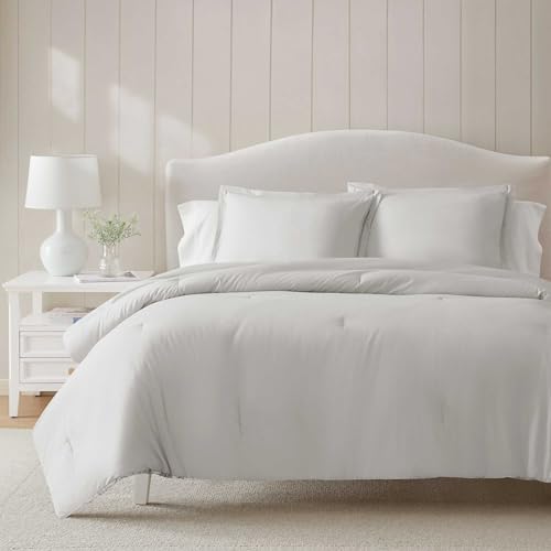 Martha Stewart - Queen Comforter Set, Smooth Sateen Front with Subtle Sheen & Lightweight Cotton Percale Reverse, 3 Piece Bed Set with Matching Pillowcases (Avery Floral Grey) Martha Stewart