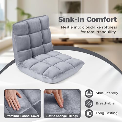 COSTWAY Floor Chair, Video Gaming Chairs with Back Support, Adjustable 14-Position, Alloy Steel Frame, Lazy Sofa Lounge Recliner for Adults Kids (Silver Grey)