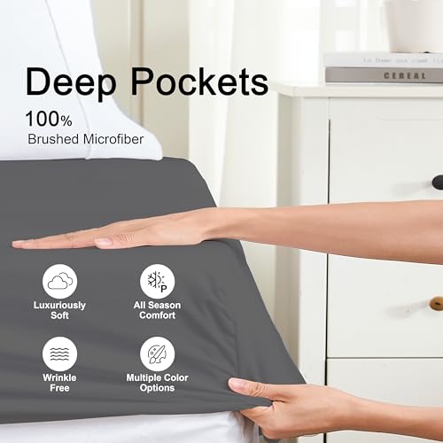 Hotella 100% Microfiber Twin Size Fitted Sheet Only, Ultra Soft Hotel Quality 14" Deep Pocket, Twin XL Bed Sheet Matress Protector for Dormitory, Machine Washable and Non-Fade, 39x75 inches, Dark Gray Hotella