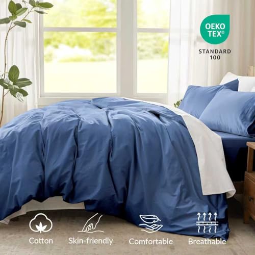 DCSKY Full Duvet Cover Set, 100% Egyptian Cotton, 1600 Thread Count, Ultra Soft & Breathable Luxury Bedding with Zipper Closure & Corner Ties, 3PCS(Navy Blue, 80''x90'') DCSKY