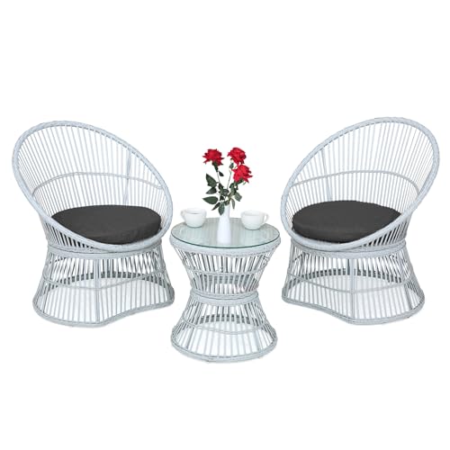 Athena Collection Outdoor Patio Furniture Set Wicker Bistro Set, 3 Piece Conversation Set All-Weather PE Rattan Chairs with Seat Cushions & Glass Table for Porch, Backyard, Black Athena Collection