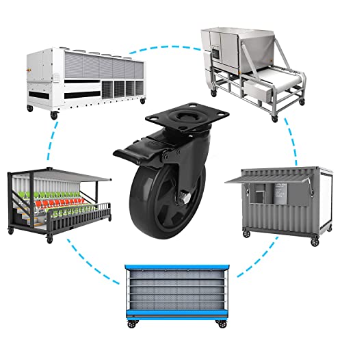 PRITEK 5 inch Caster Wheels Bearing 1800lbs 4 Pack Heavy Duty Rubber Plate Casters All with Safety Brake No Noise Lockable Swivel Casters (Include PRITEK