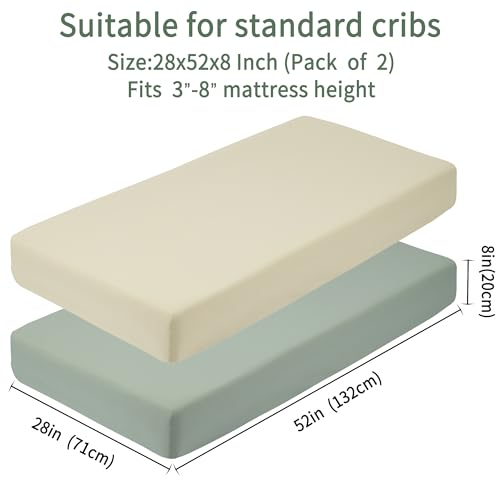 GUNTAIL Baby Crib Sheets for Boys Girls, 2 Pack Fitted Crib Sheet for Standard Crib and Toddler Mattress, Soft Microfiber Baby Sheet 52x28x8in (Brown & Green) GUNTAIL