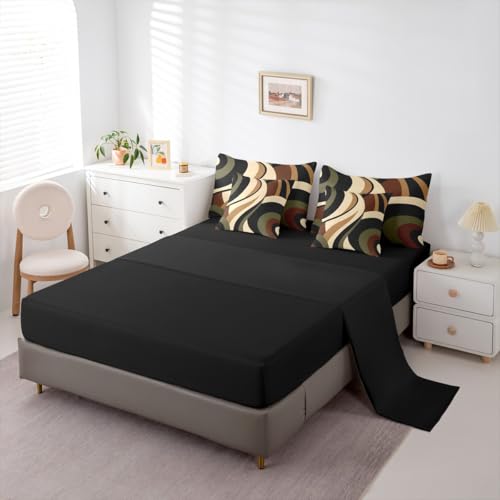Green Brown Spiral King 7-Piece Bedding Set Modern Swirls Stripes Abstract Comforter Set with Sheets for Minimalists Boho Aesthetic Geometric Bed in a Bag Graffiti Art Lines Bedding Sets Erosebridal