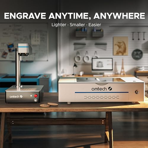 OMTech 30W Fiber Laser Marking Machine with Rotary Aix ±0.01mm Precision | 5.9"x5.9" Area | LightBurn Compatible | Dual Red Dot Locator | 100,000+ Hours Lifespan | for Metal, Aluminum, Steel, Jewelry OMTech