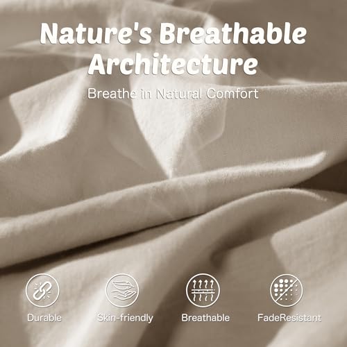 RTHX92N 100% Linen Duvet Cover Set Full Size, Pure Natural French Flax Linen Duvet Cover, Breathable for Hot Sleepers, Zipper Closure & Corner Ties - 3 Piece (Linen,Full) RTHX92N