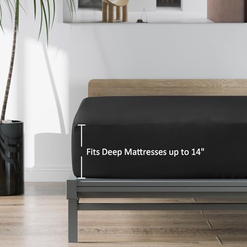 Twin Fitted Sheets 2 Pack Only, Mattress Up to 14 Inches Deep Pocket, Ultra Soft and Breathable Twin Bed Sheets, Long Lasting Single Fitted Sheets, Black Moonsea