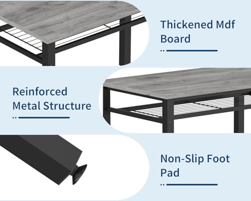 GarveeHome Modern Dining Table Set for 4, Kitchen Table for 4 with Chairs &Storage Bench,47 "Rectangular Dining Room Set with Bench,4 Piece Kitchen Table Set for Small Space/Apartment(Gray) GarveeHome