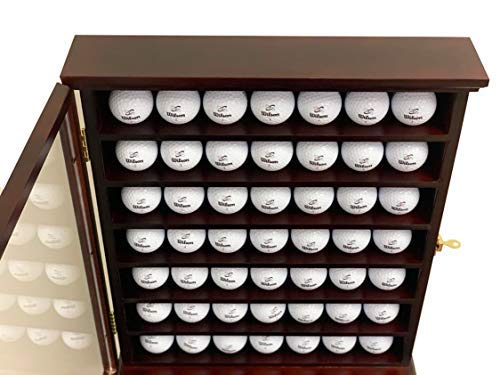 DECOMIL - Solid Wood Golf Ball Display Case Cabinet Wall Rack Holder UV Protection Lockable (Cherry, 49 Golf Ball) DECOMIL