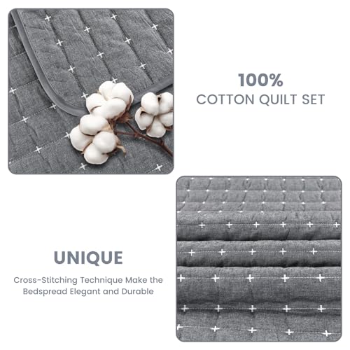 ENJOHOS 100% Cotton King Quilt, King Size Dark Grey Bedspread, Reversible Lightweight Super Coverlet Comforter Bedding with Shams for All Season ENJOHOS
