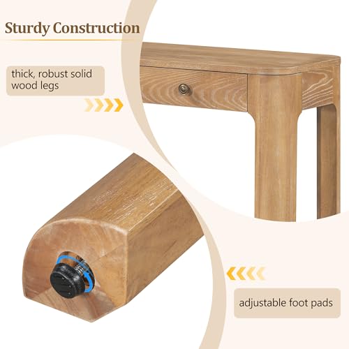 Merax 52" Console Table with 3 Drawers, Rustic Entryway Table with Curved Corners, Narrow Long Sofa Table for Living Room, Hallway, Entrance, Behind Couch, Foyer, Sturdy Thick Legs, Natural Merax