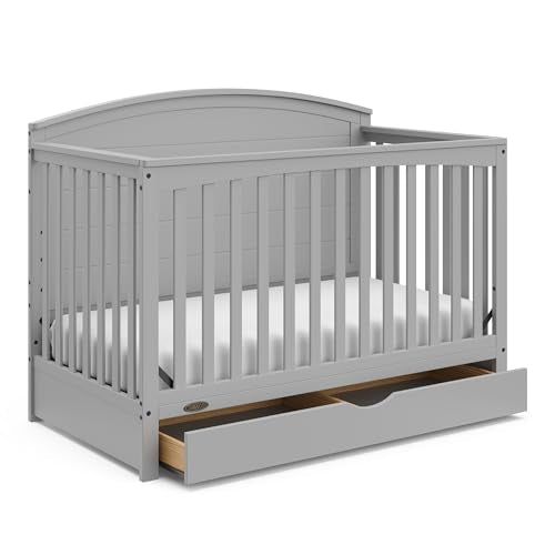 Graco Bellwood 5-in-1 Convertible Crib with Drawer (Pebble Gray) - GREENGUARD Gold Certified, Full-Size Storage Drawer, Converts to Toddler Bed and Full-Size Bed STORK CRAFT