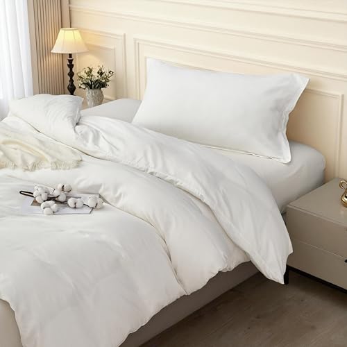 SAPHREAS White Duvet Cover Set Twin Size 100% Cotton, Soft Bedding Comforter Cover Organic with Zipper Closure & Corner Ties, Comforter Not Included SAPHREAS